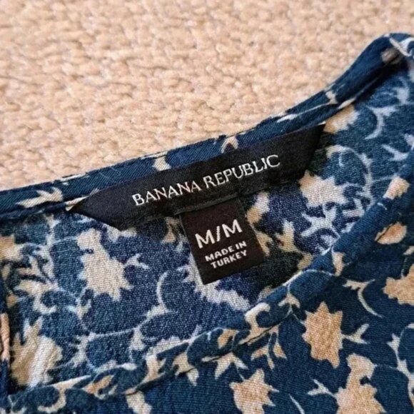 Banana Republic Floral Long Sleeve Elastic Waist Peplum Top Blue Blouse M - Picture 3 of 12